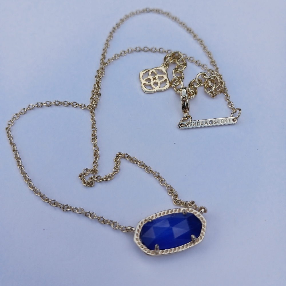 Kendra Scott Elisa Silver Necklace Cobalt Blue Cat Eye Pendant